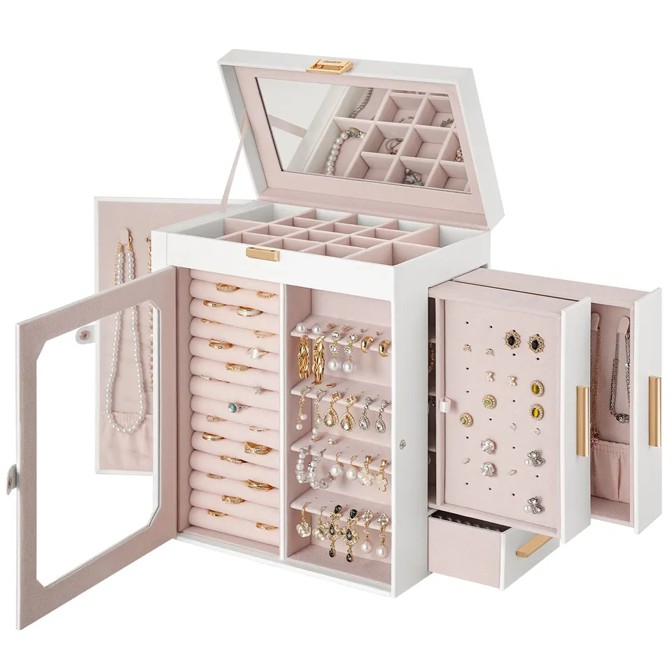 hoobro-jewelry-boxes-bo-te-bijoux-blanche-avec-miroir image 1