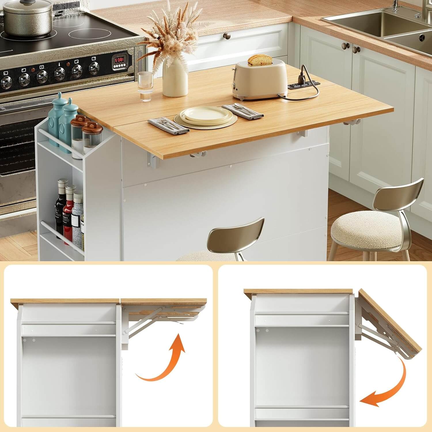 hoobro-kitchen-furniture-lot-de-cuisine-blanc-roulettes-plateau-rabattable image 6