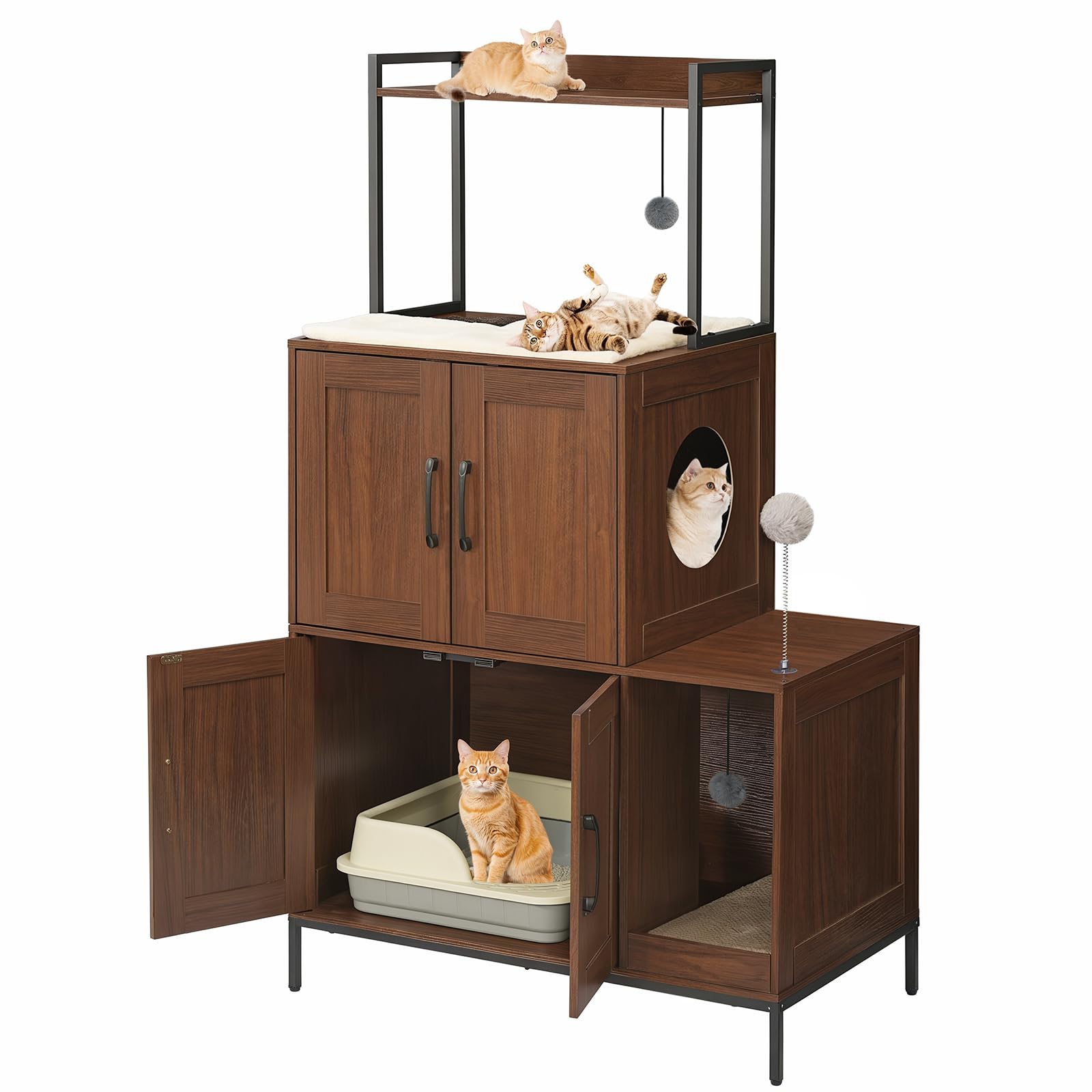 hoobro-pet-furniture-meuble-liti-re-chat-marron-avec-jeux image 3