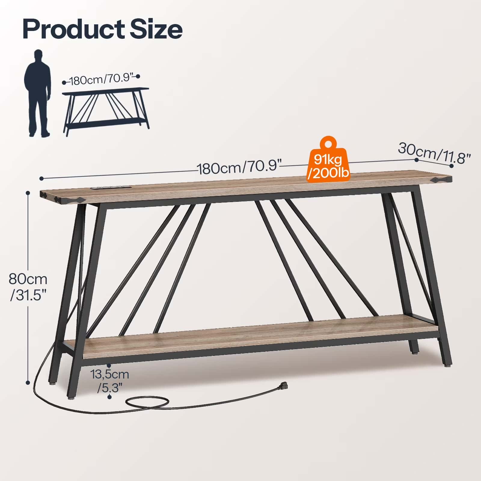 hoobro-console-table-meuble-entr-e-greige-2-niveaux-avec-prise image 4