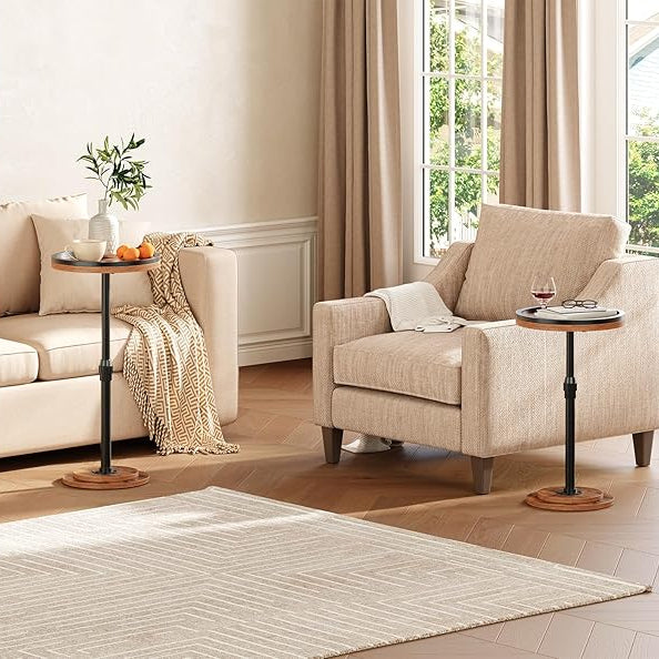 hoobro-side-tables-table-d-appoint-ronde-marron-hauteur-r-glable image 6