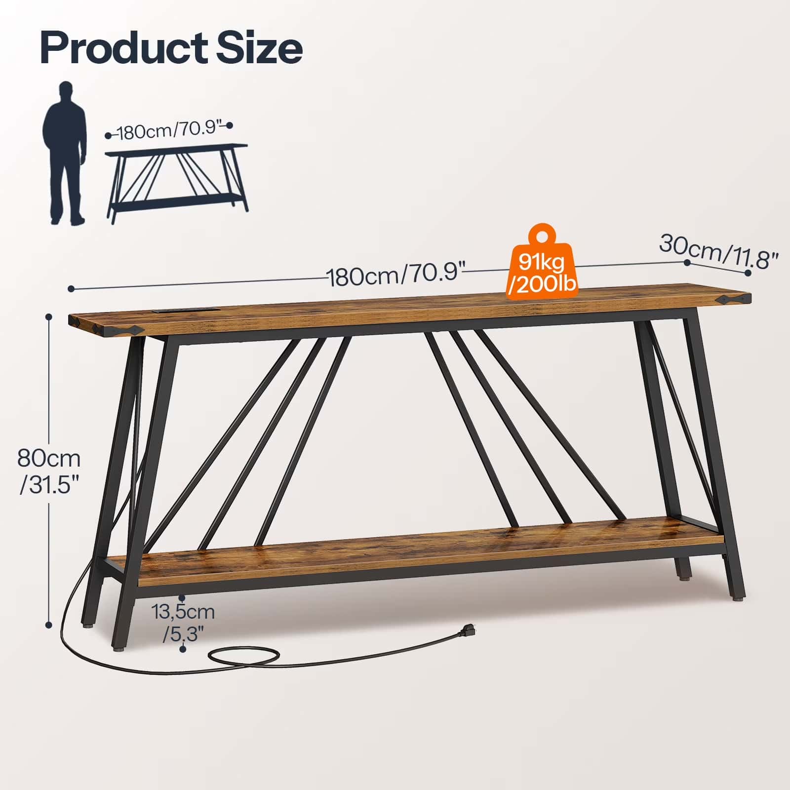 hoobro-console-table-console-entr-e-marron-2-niveaux-usb image 4