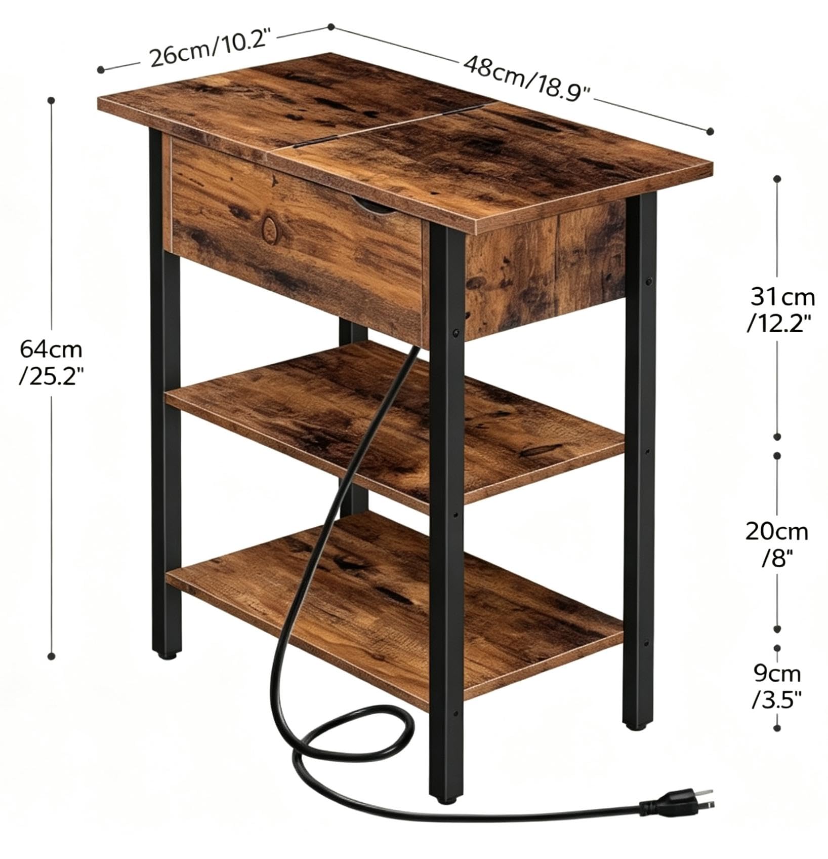 hoobro-side-tables-bf341bz01-table-chevet-marron-usb image 3