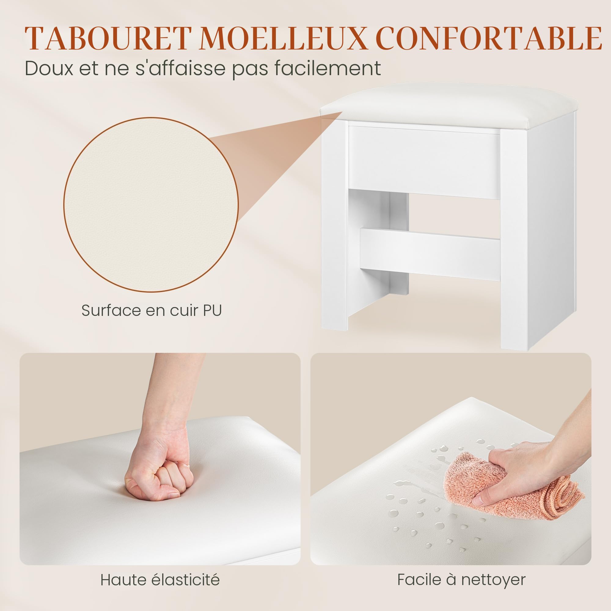 hexcelen-tabouret-coiffeuse-blanc-30x40x44-cm-simili-cuir-120-kg image 7