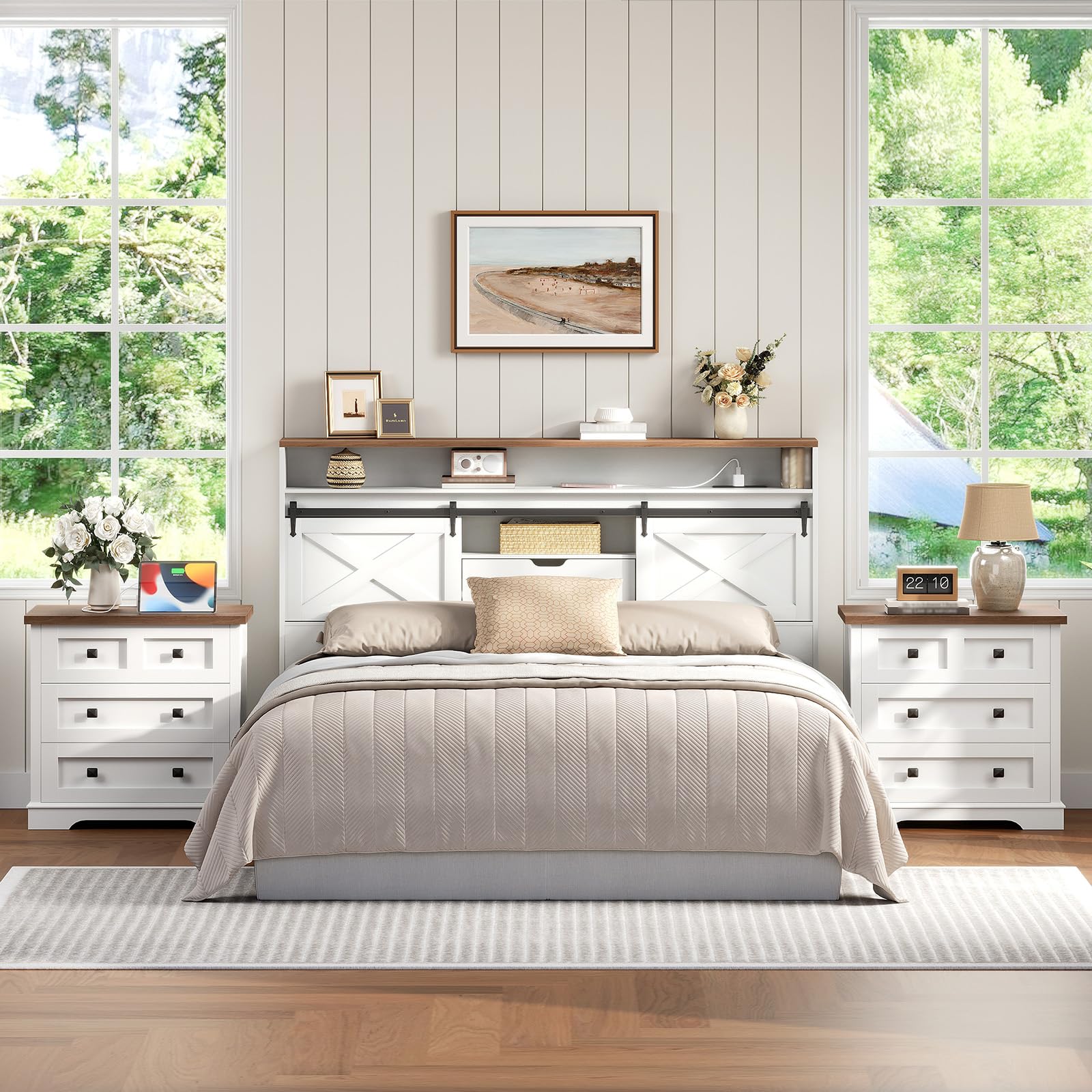 hoobro-nightstands-table-de-chevet-blanche-3-tiroirs-chargeur image 6