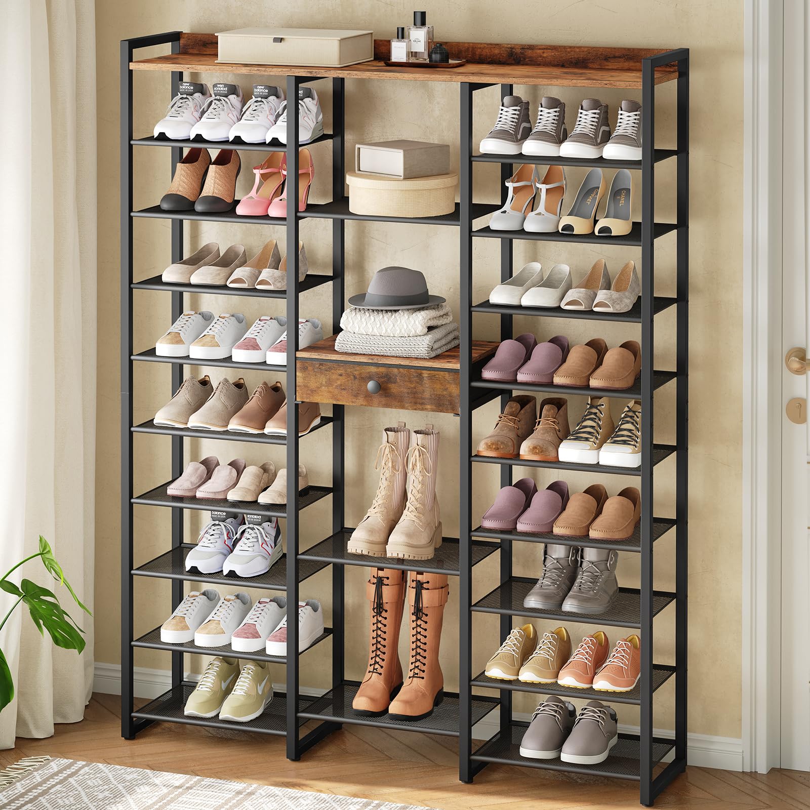 hoobro-10-niveaux-meuble-chaussures-marron-grande-capacit image 4