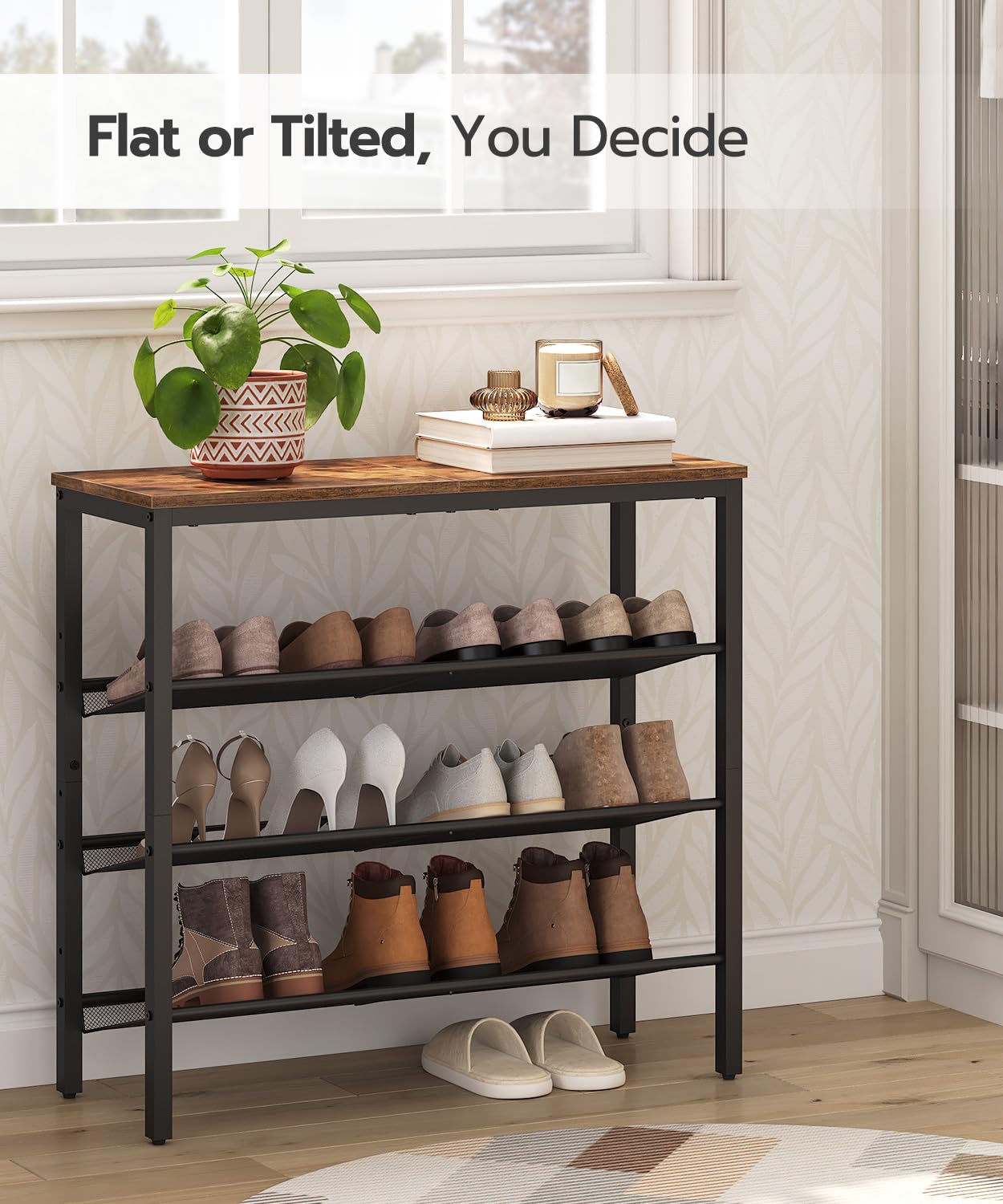hoobro-shoe-racks-meuble-chaussures-4-niveaux-marron-12-16-paires image 8