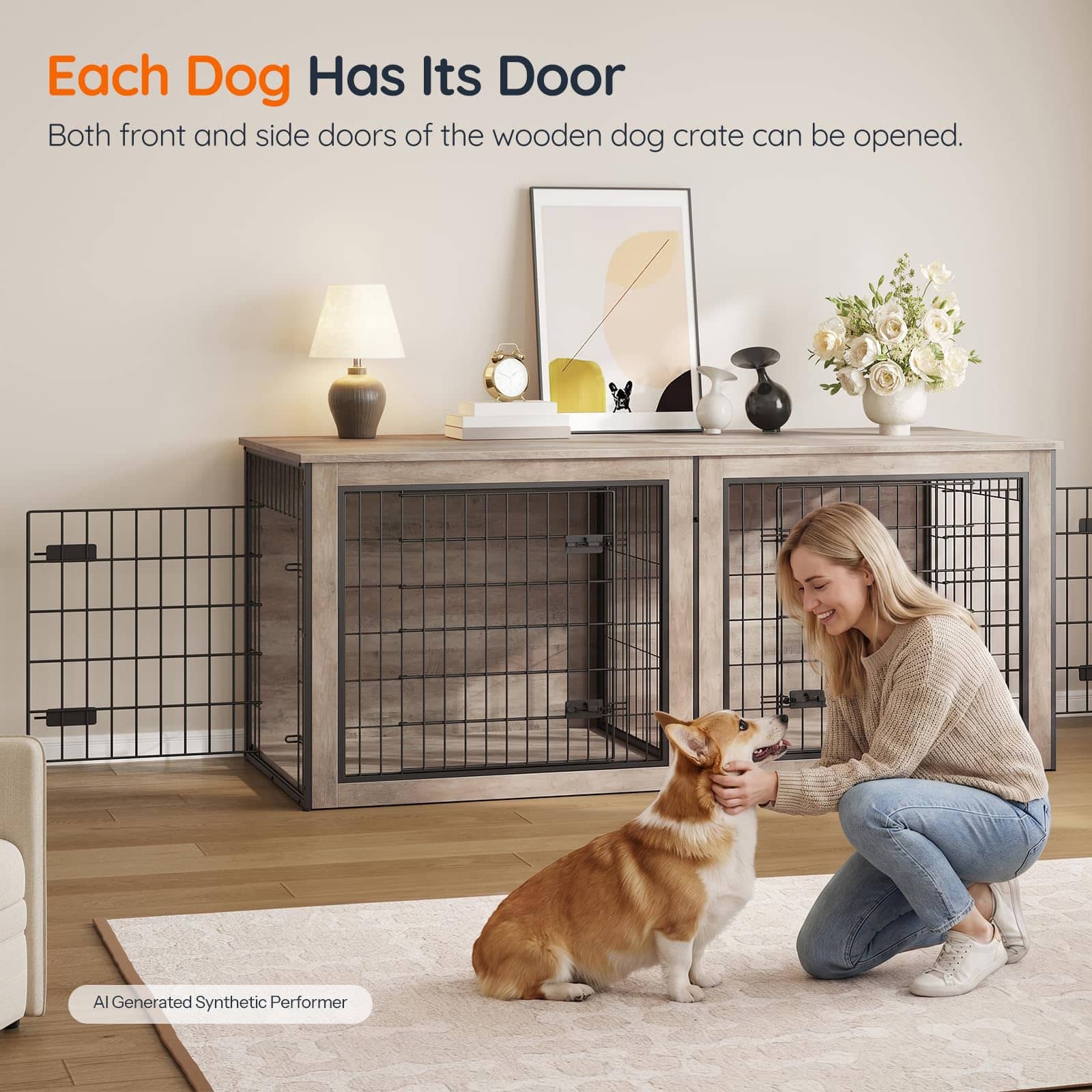 hoobro-pet-furniture-niche-chien-double-bois-greige-tv image 7
