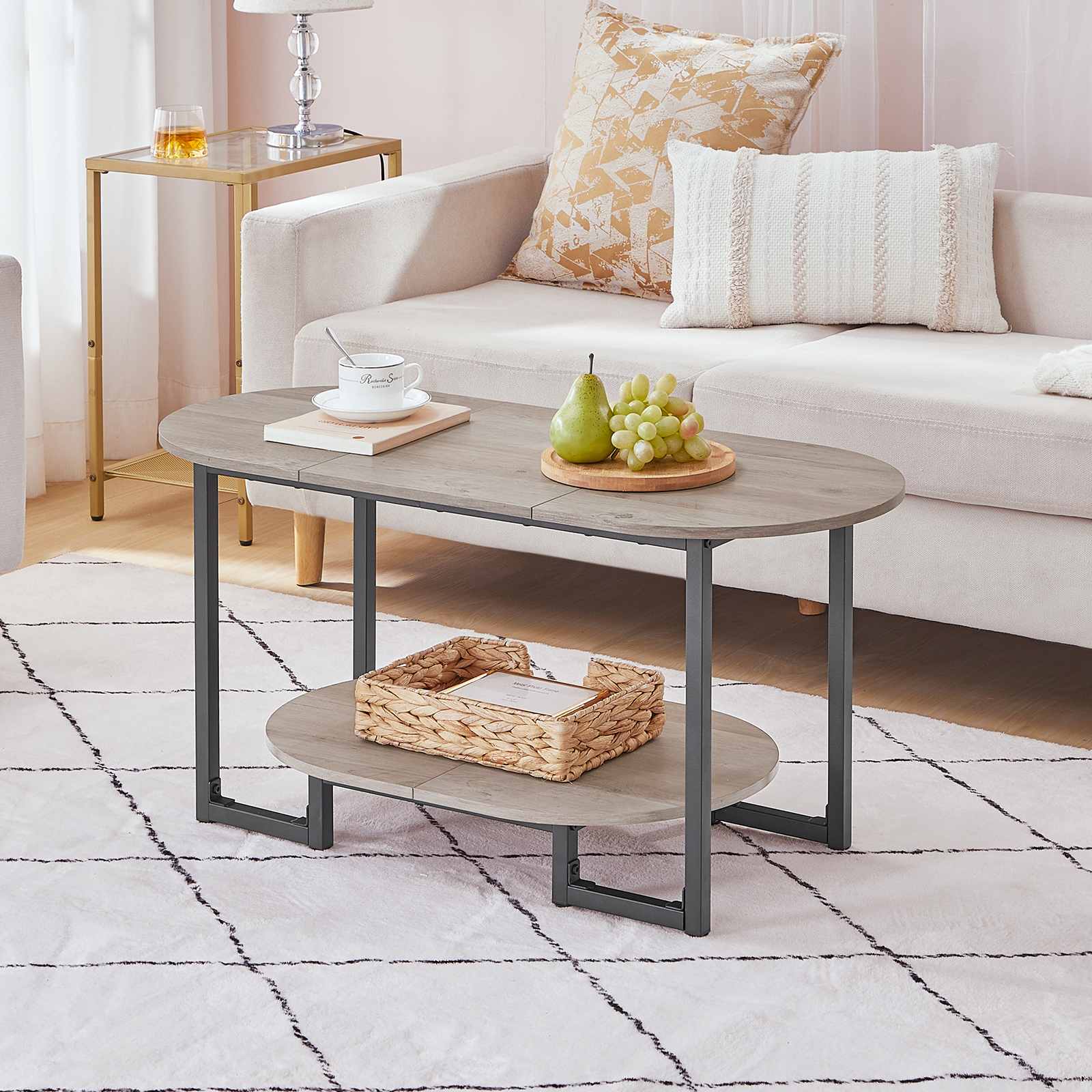 hoobro-coffee-tables-table-basse-ovale-bois-greige-2-niveaux image 5