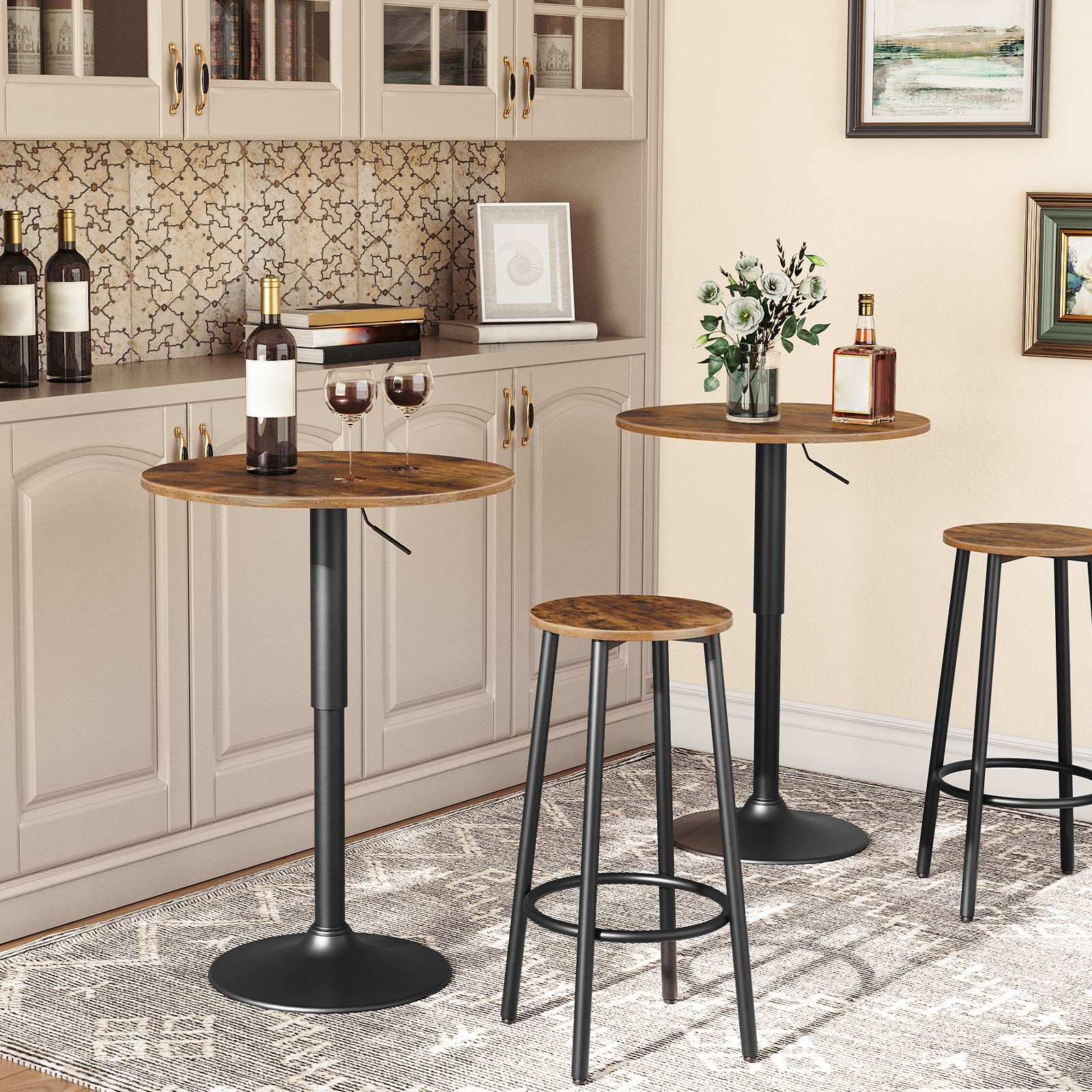 hoobro-table-bar-ronde-marron-hauteur-r-glable image 6
