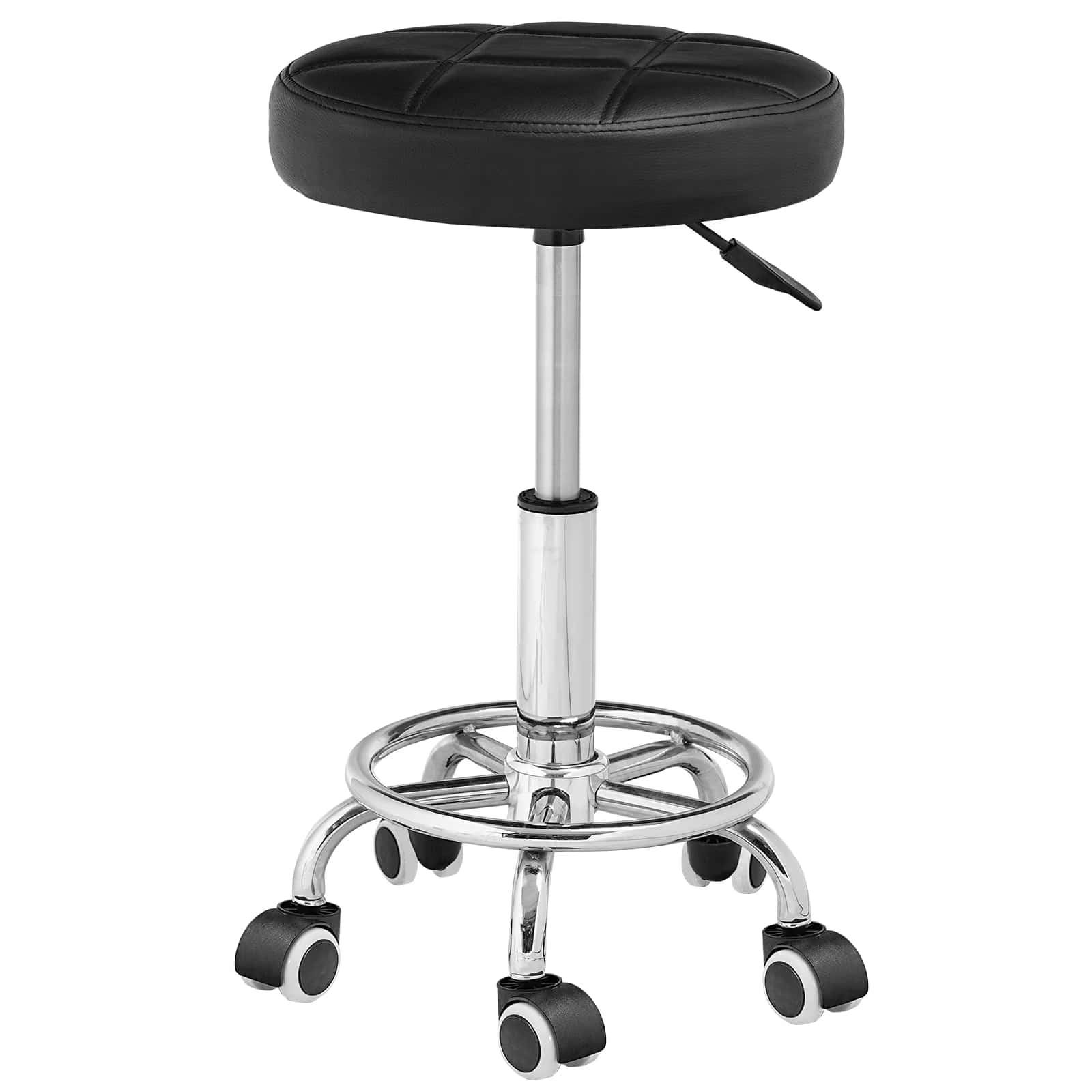 hoobro-tabouret-roulant-rond-r-glable-simili-cuir-noir image 1