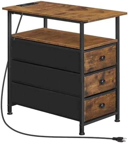 hoobro-table-de-chevet-marron-avec-prise-et-usb image 1