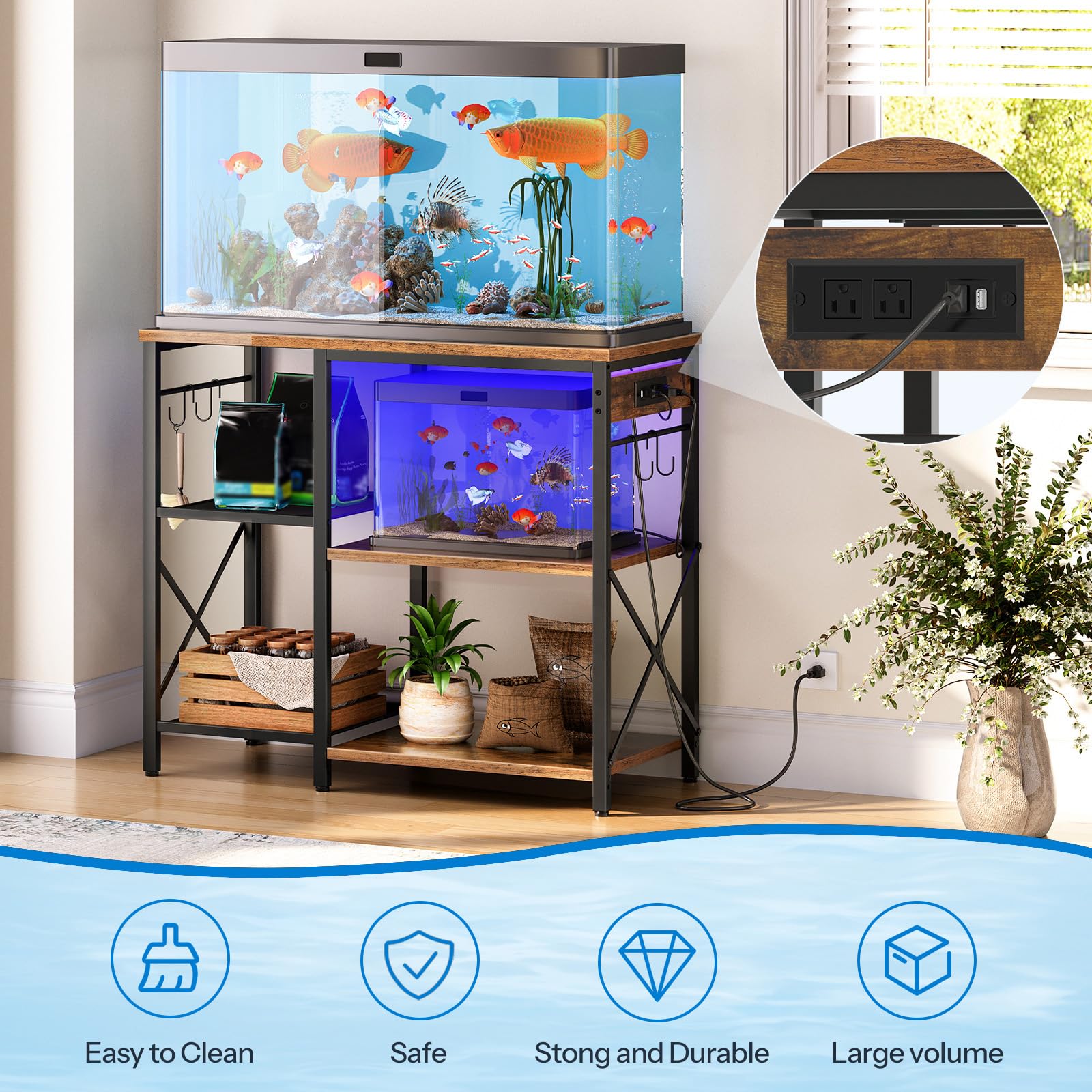 hoobro-fish-tank-stands-meuble-aquarium-20-37-gallons-led-marron image 6