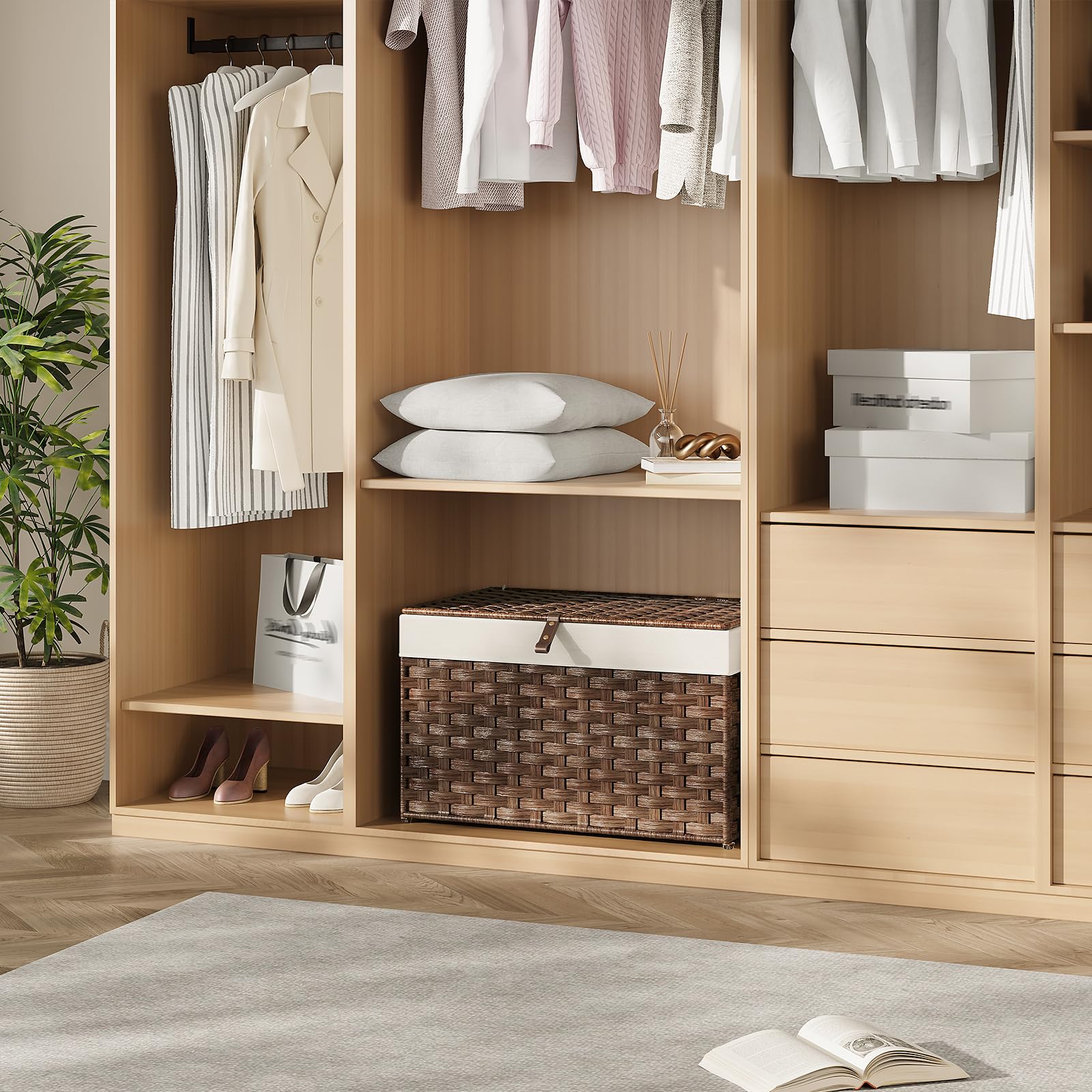 hoobro-panier-rangement-osier-marron-65l-couvercle-br265cw01 image 2