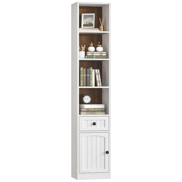 hoobro-bookshelves-biblioth-que-troite-blanche-180-cm-avec-placard image 1