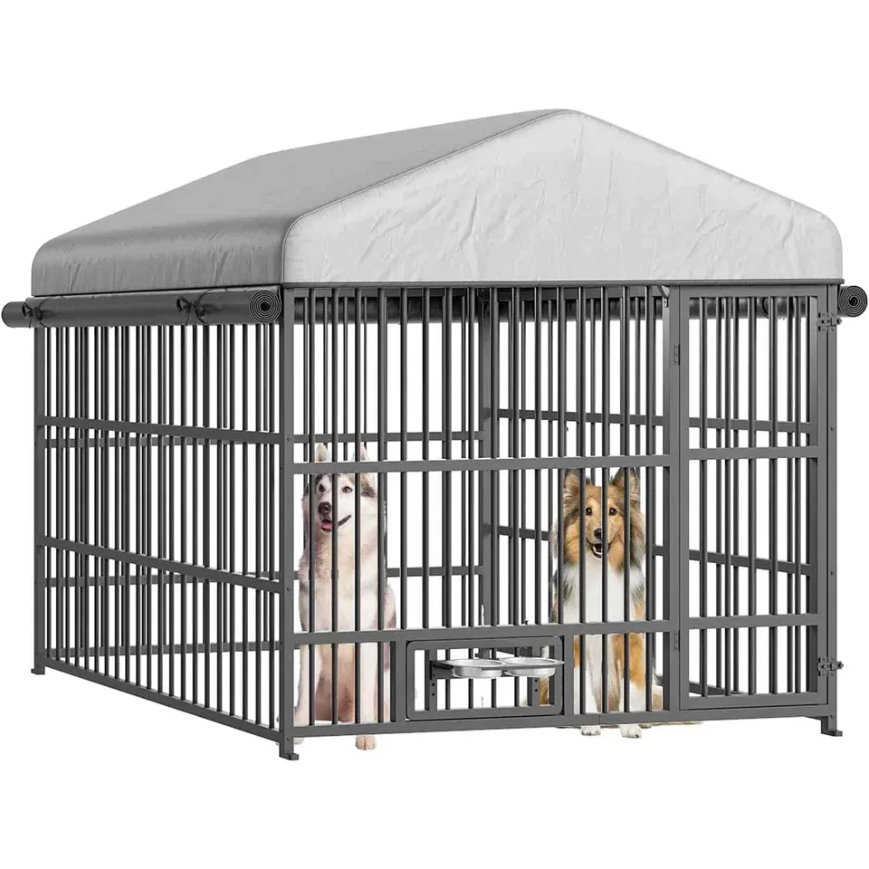 hoobro-chenil-ext-rieur-chien-argent-avec-b-che image 1