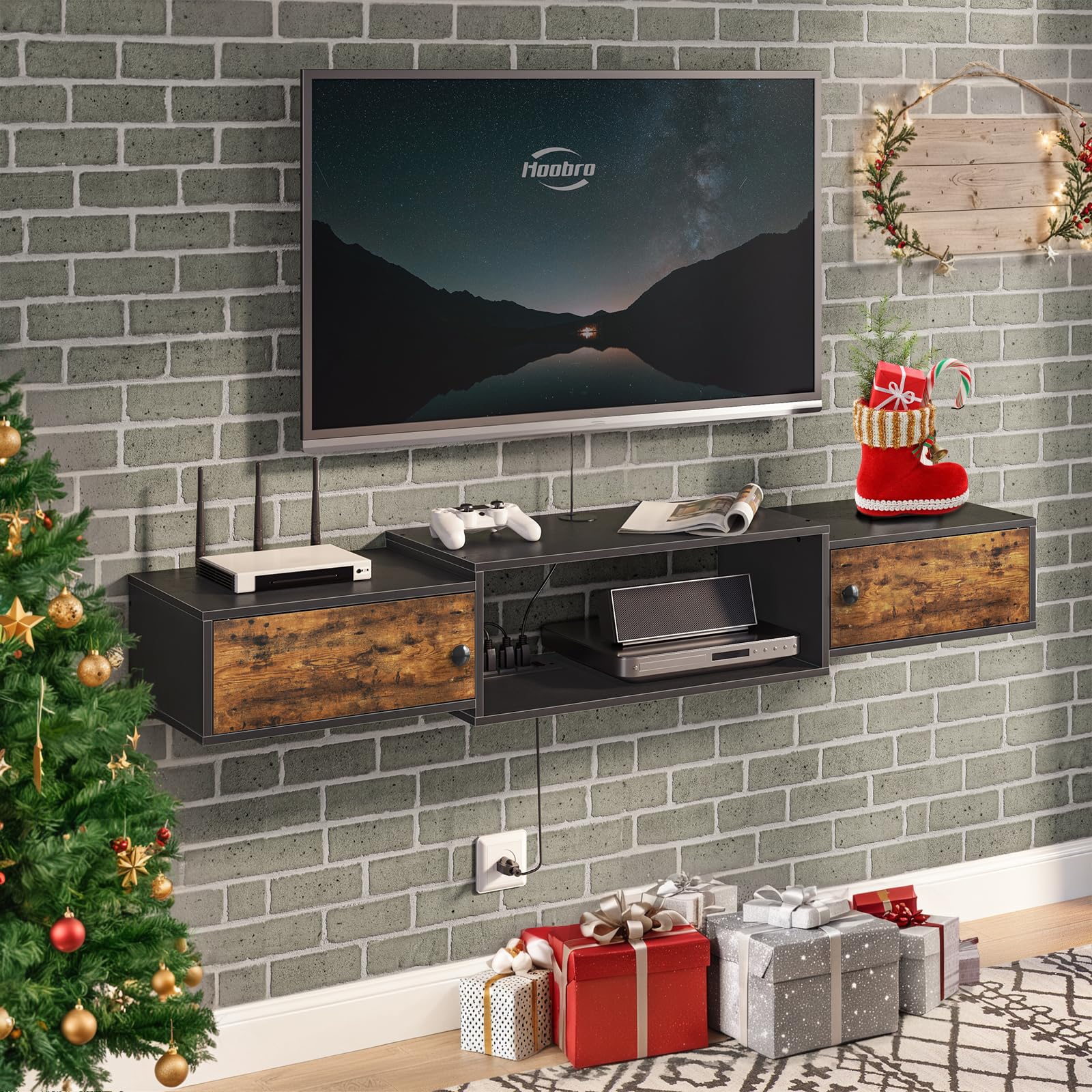 hoobro-bf11ds01-meuble-tv-mural-55-pouces-marron image 2