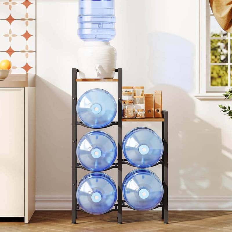 hoobro-storage-racks-porte-bouteilles-5-gallons-marron-acier-bois image 3