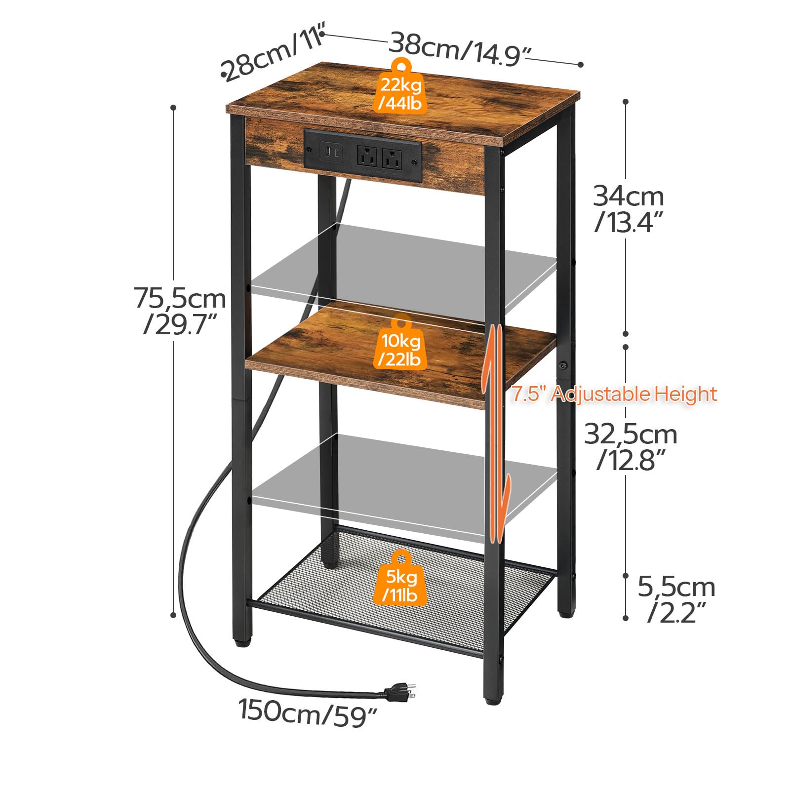 hoobro-side-tables-bout-canap-haut-marron-usb image 3