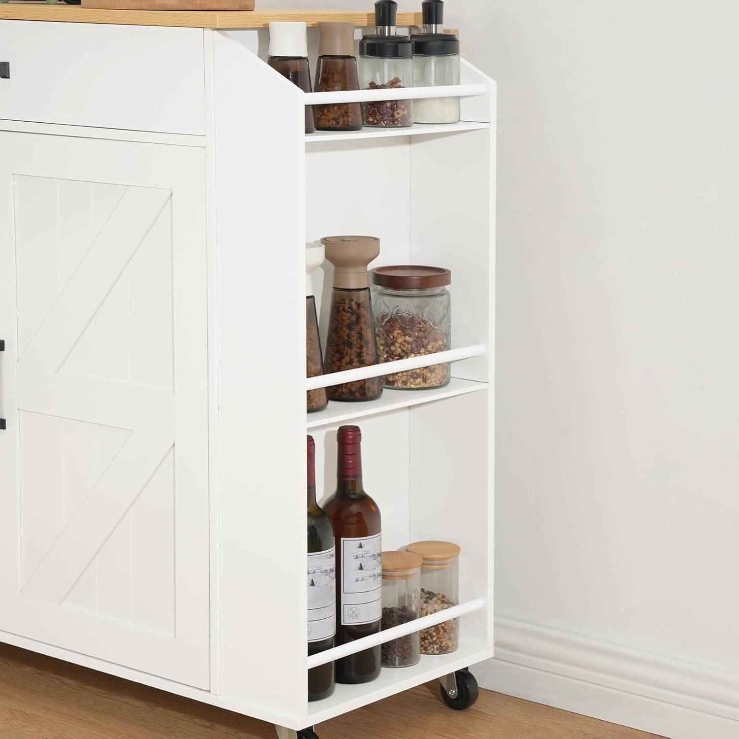 hoobro-kitchen-furniture-lot-de-cuisine-blanc-roulettes-plateau-rabattable image 4