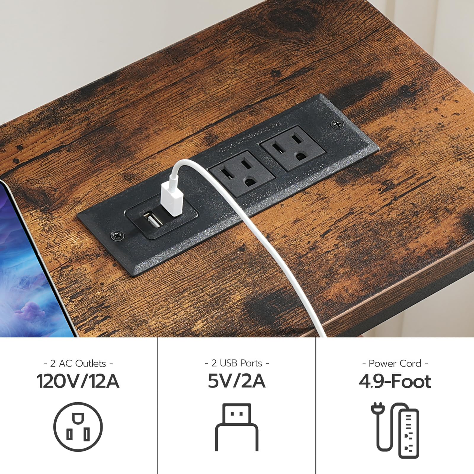 hoobro-console-table-console-marron-160-cm-avec-prises-usb image 7