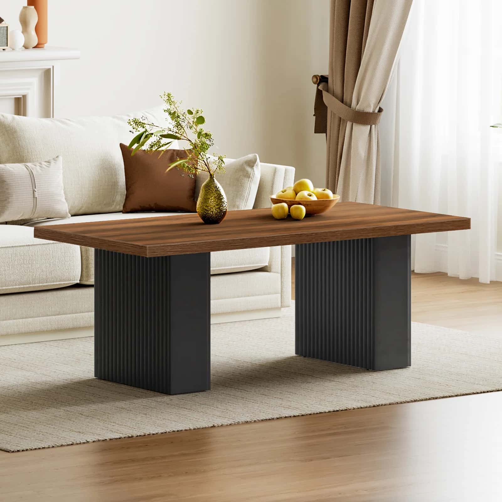 hoobro-coffee-tables-table-basse-120-cm-pieds-marron image 5