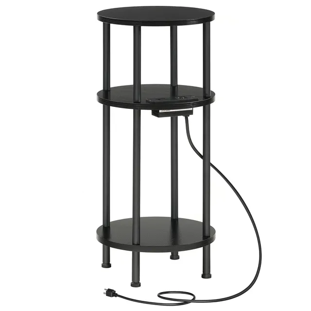 hoobro-side-tables-table-d-appoint-ronde-noire-3-niveaux-avec-prise image 1