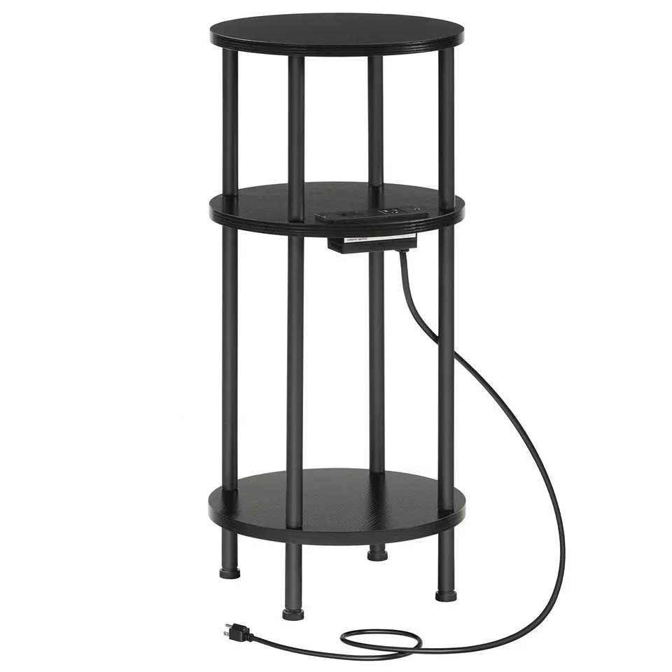 hoobro-side-tables-table-d-appoint-ronde-noire-3-niveaux-avec-prise image 1