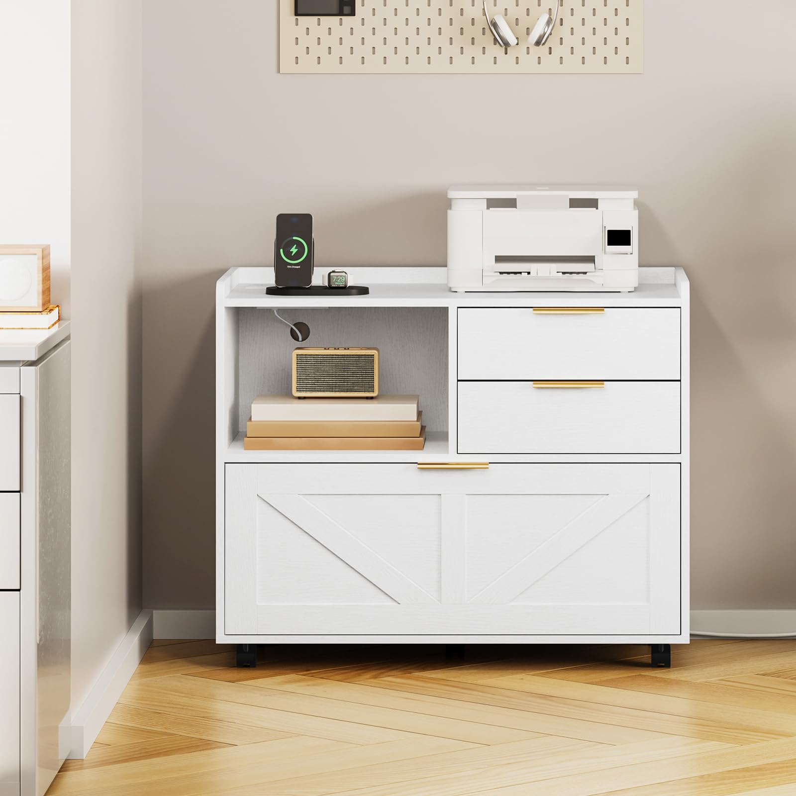 hoobro-caisson-bureau-roulettes-prise-blanc-dossiers-a4 image 2