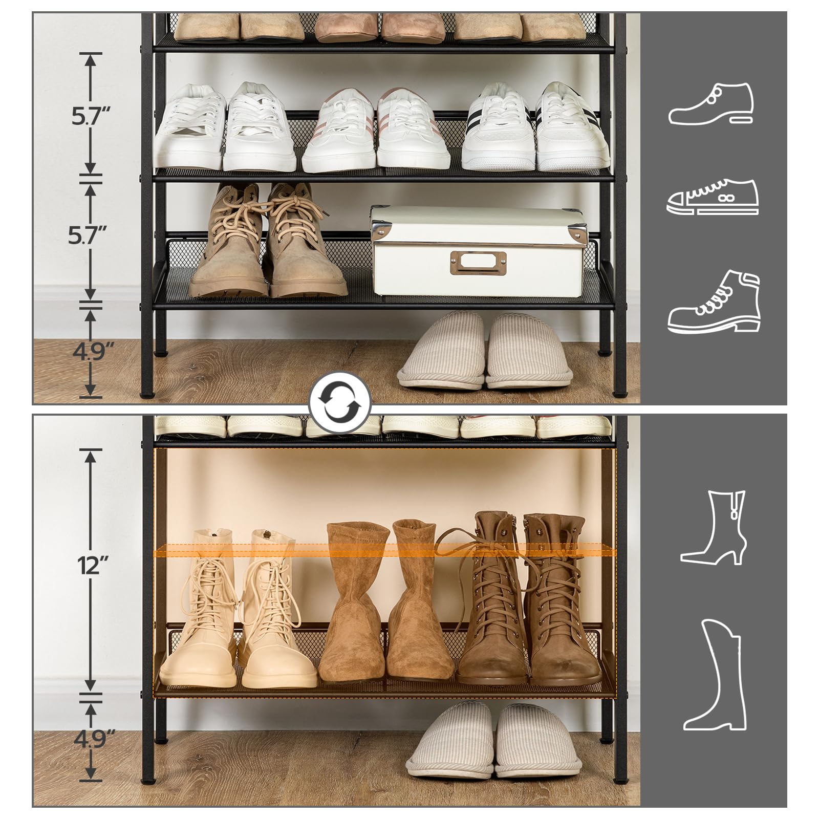 hoobro-shoe-racks-meuble-chaussures-5-niveaux-greige-r-glable image 6