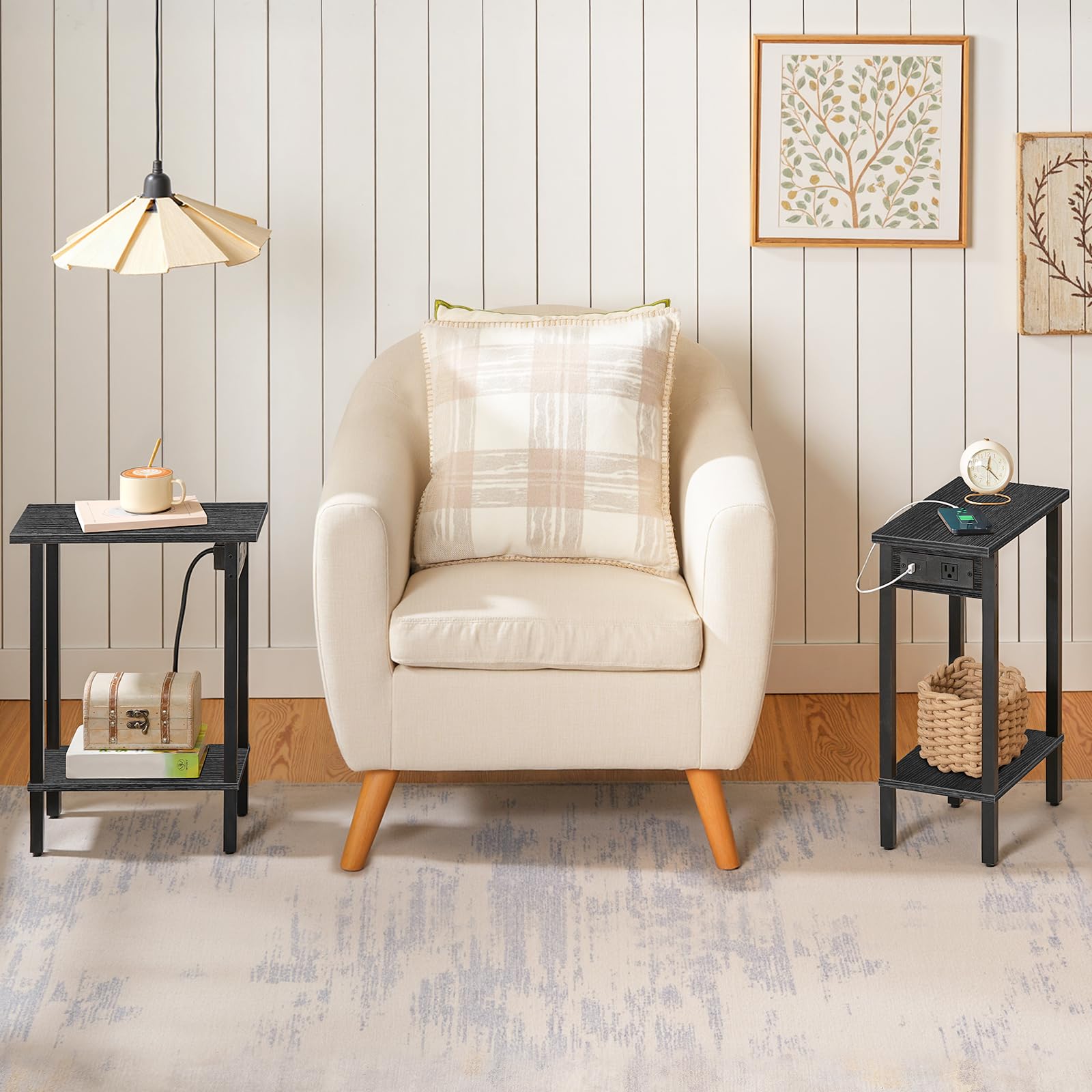hoobro-side-tables-bout-de-canap-noir-usb-troit-2-niches image 6