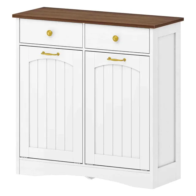 hoobro-kitchen-furniture-meuble-poubelle-double-blanc-2-tiroirs image 1