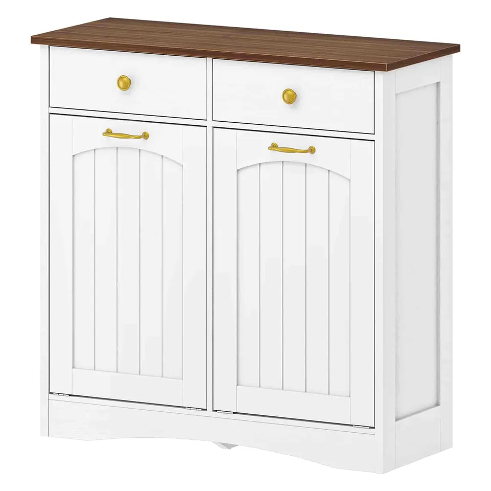 hoobro-kitchen-furniture-meuble-poubelle-double-blanc-2-tiroirs image 1
