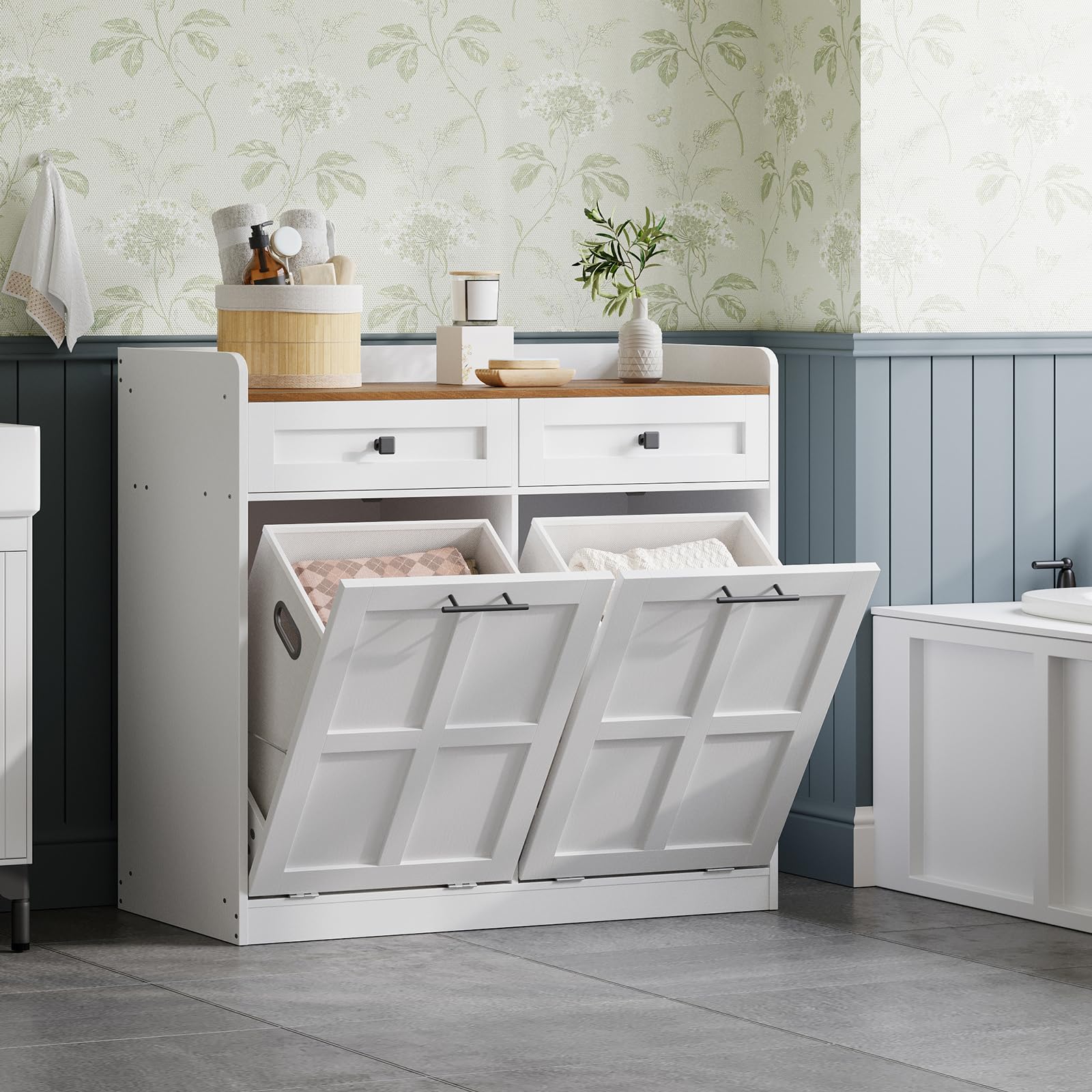 hoobro-panier-linge-bois-blanc-double-basculant-25-gal image 4
