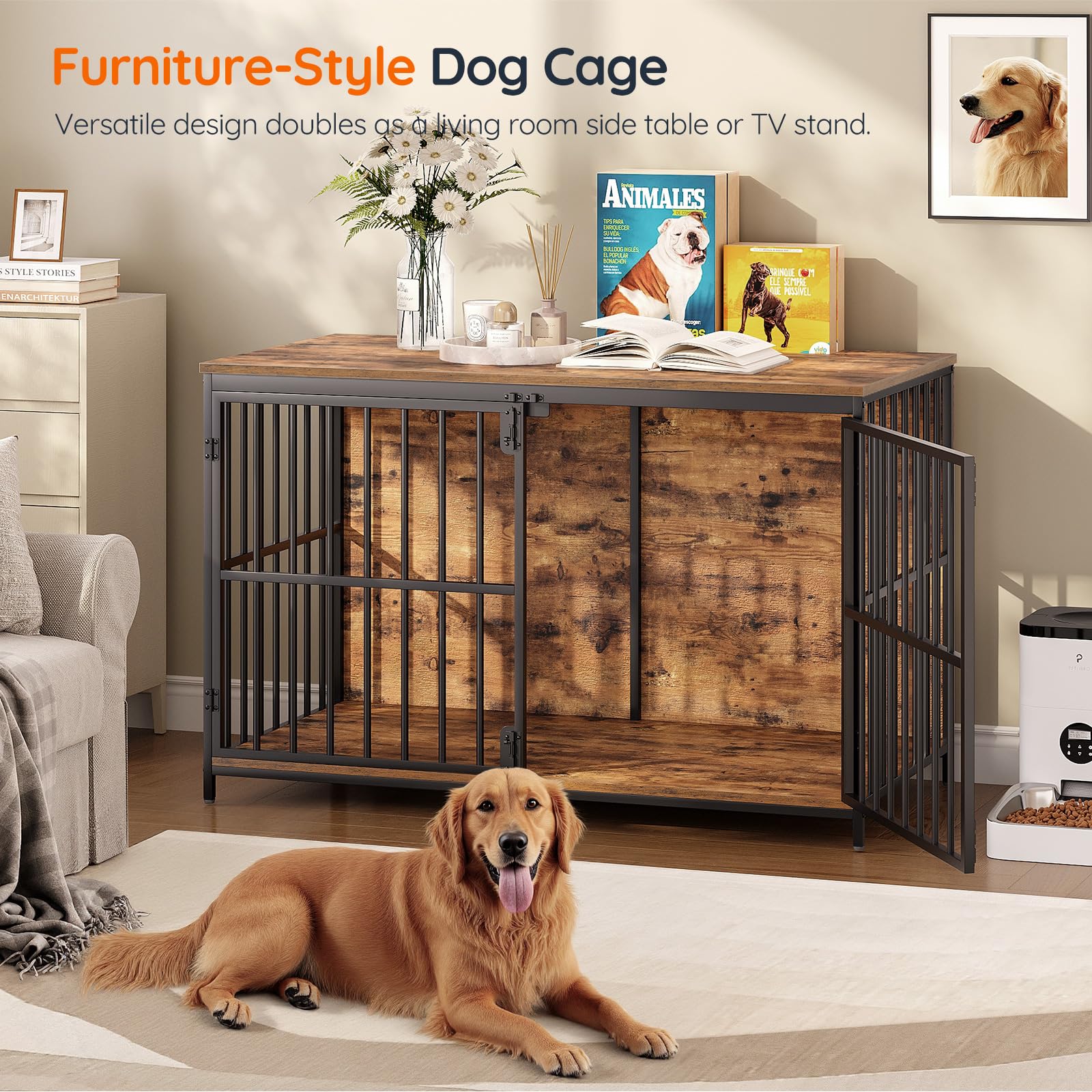 hoobro-pet-furniture-cage-chien-meuble-marron-118-cm-cadre-m-tal image 7