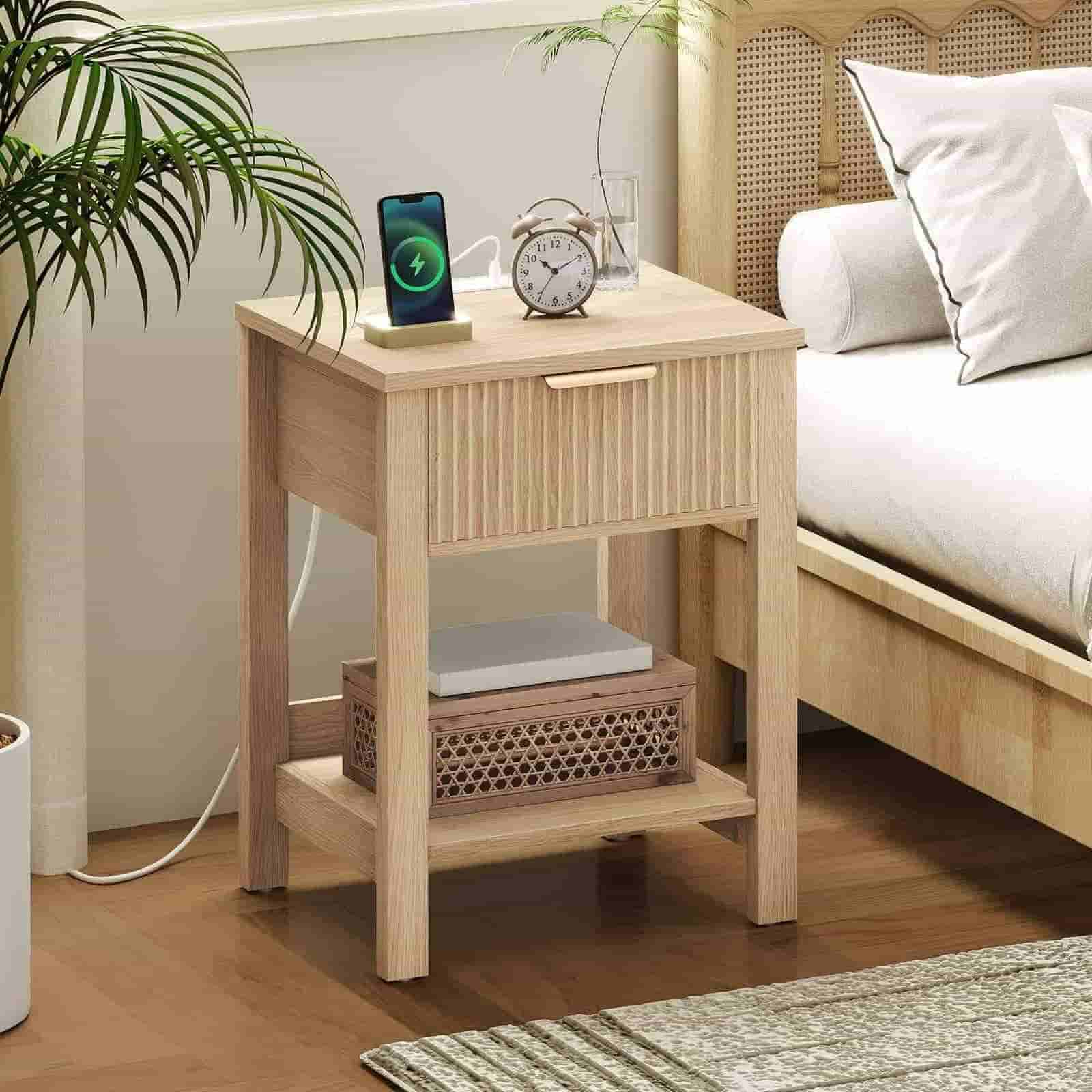 hoobro-table-de-chevet-bois-naturel-cannel-e-prise-usb-c image 2