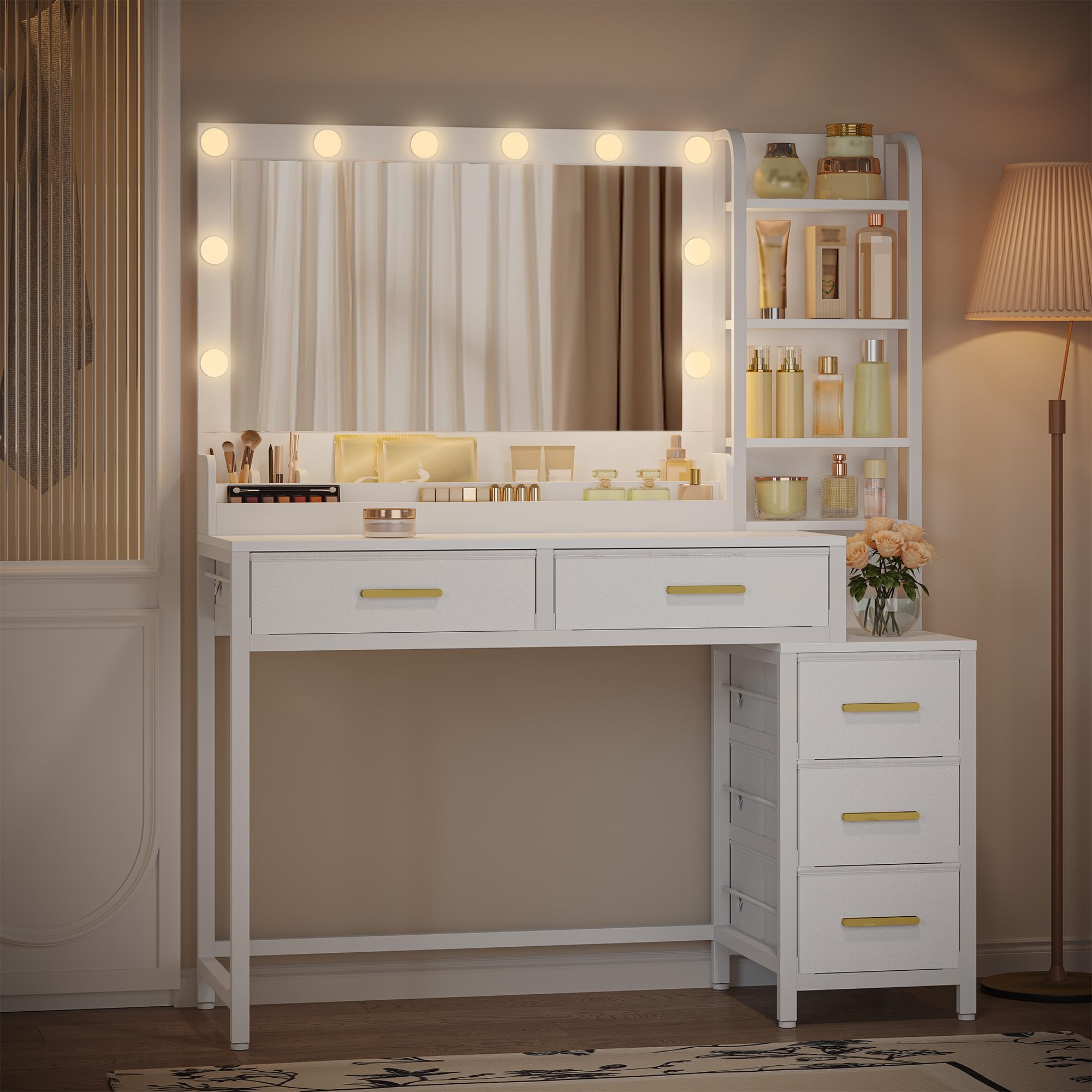 hexcelen-coiffeuse-avec-miroir-110-cm-blanche-led-tiroirs image 8