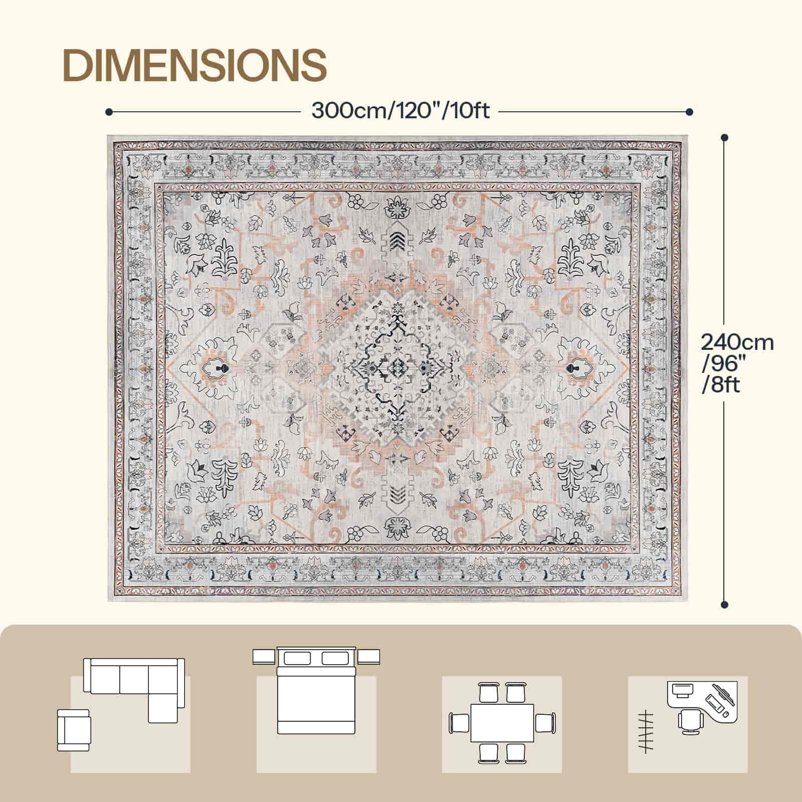 hoobro-tapis-salon-vintage-6x9-pieds-beige-lavable image 3