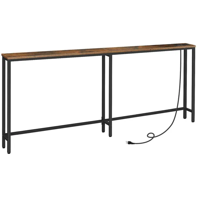 hoobro-console-table-console-troite-marron-200-cm-prises-usb image 1