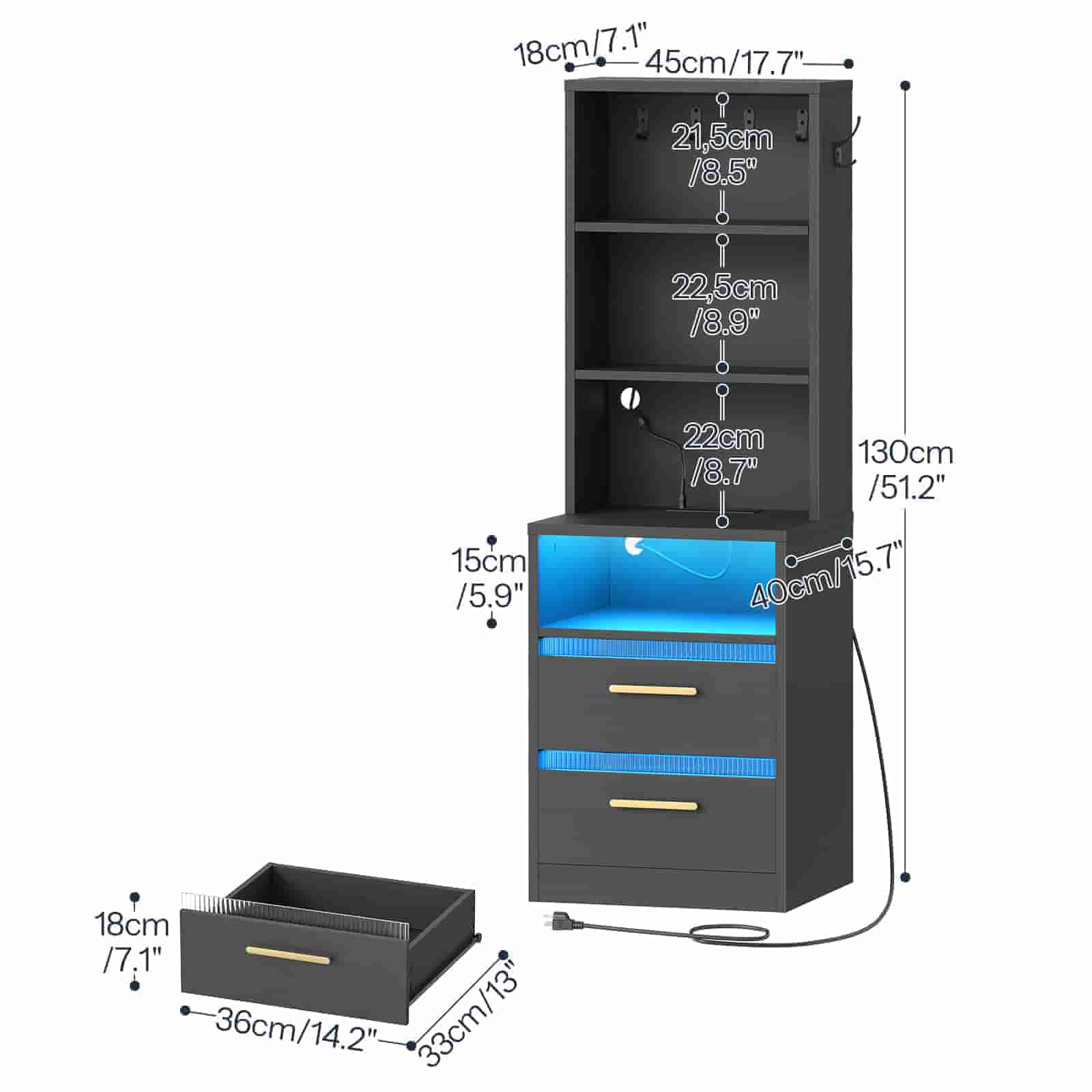 hoobro-nightstands-table-nuit-noire-led-prise-usb image 3
