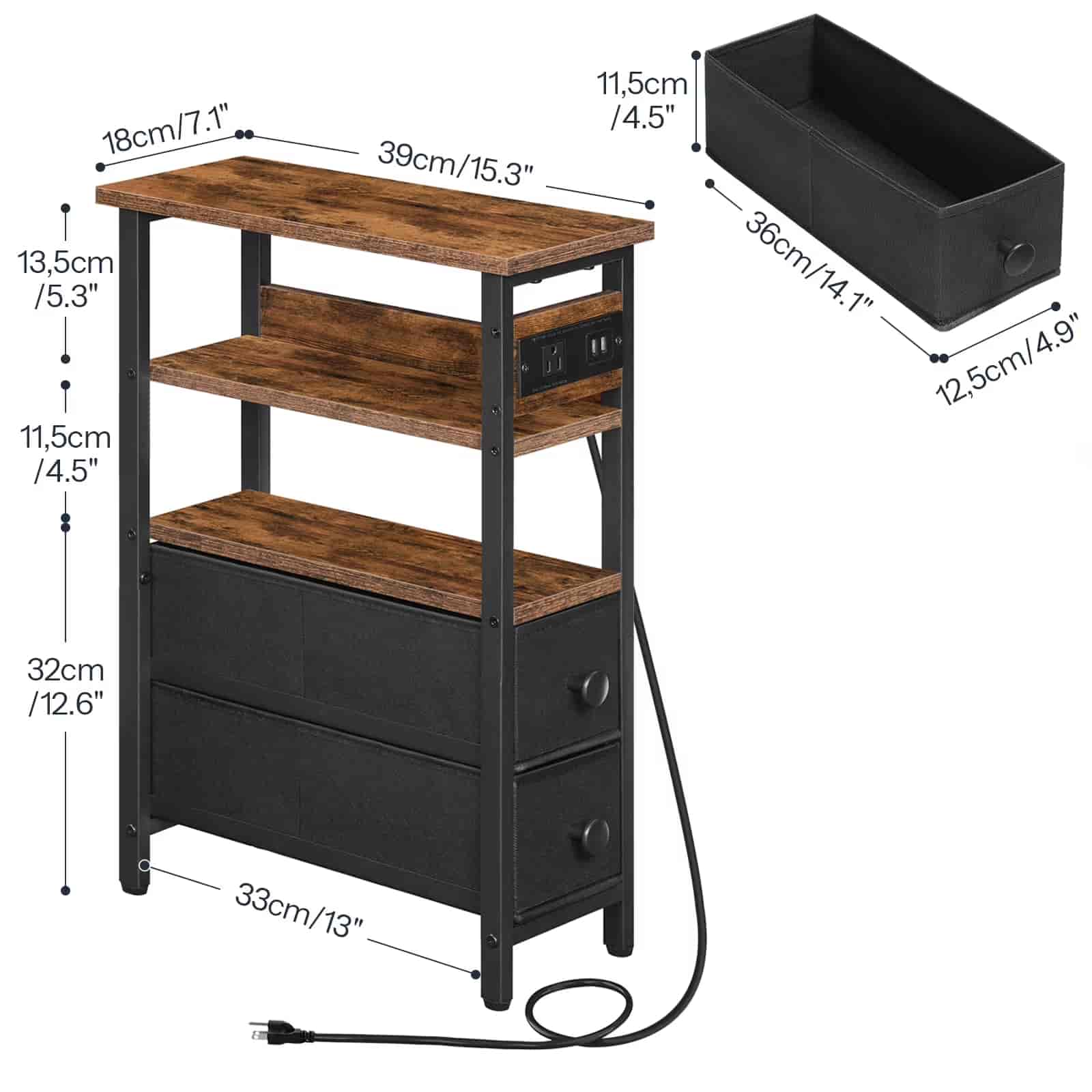 hoobro-side-tables-bout-de-canap-marron-prise-usb-tiroirs image 4