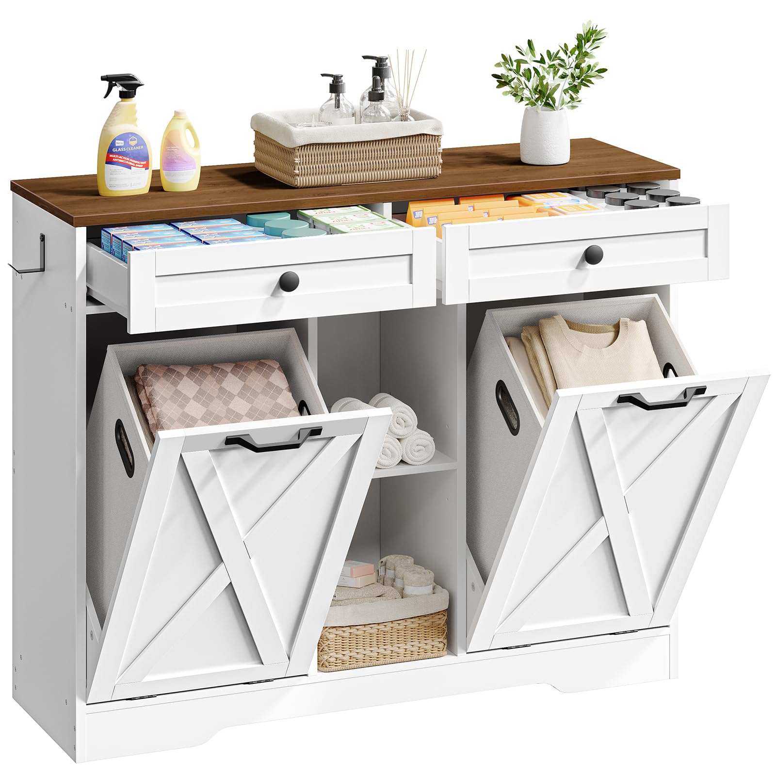 hoobro-meuble-panier-linge-double-blanc-87-l-avec-tag-re image 1