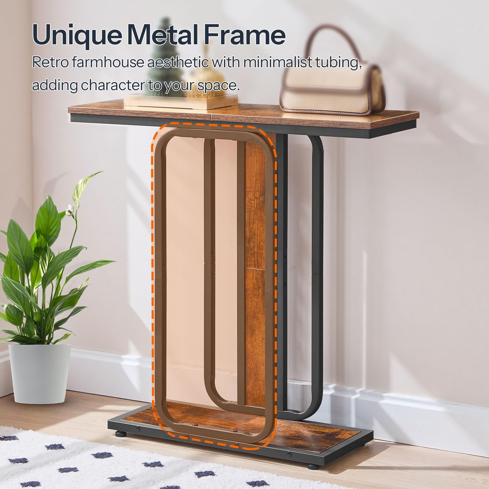 hoobro-table-console-entr-e-marron-troite-2-niveaux image 5