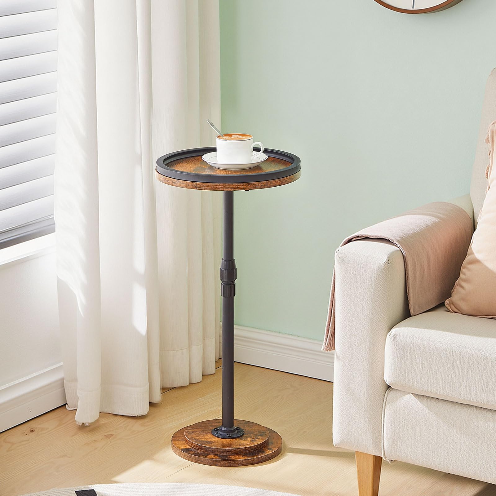 hoobro-side-tables-table-d-appoint-ronde-marron-hauteur-r-glable image 2