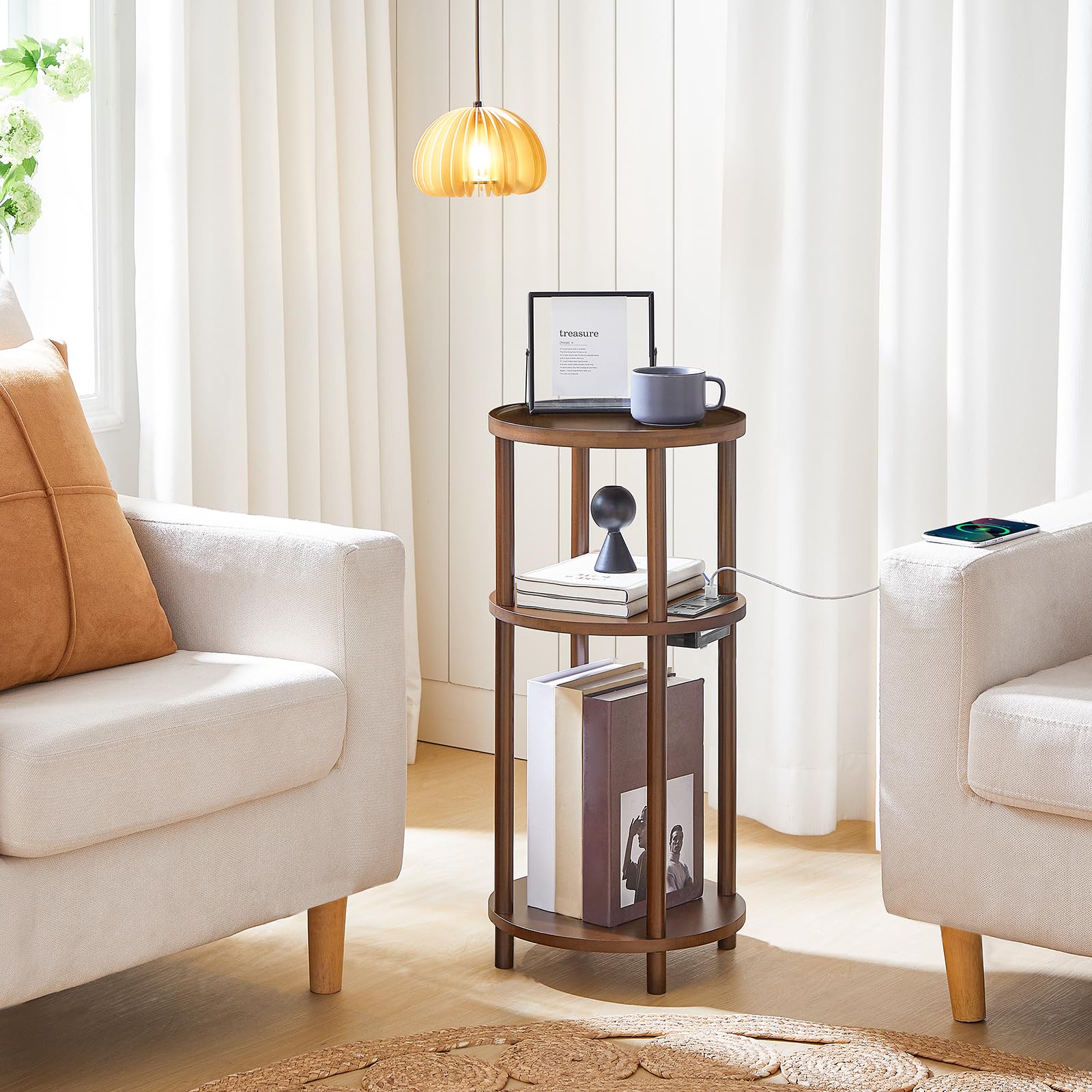 hoobro-side-tables-3-tier-table-d-appoint-mocha-ronde-avec-usb image 2