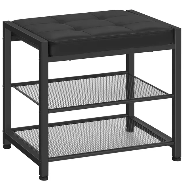 hoobro-shoe-racks-banc-range-chaussures-3-niveaux-noir-avec-coussin image 1