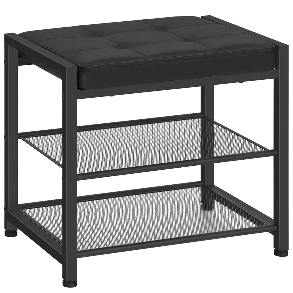 hoobro-shoe-racks-banc-range-chaussures-3-niveaux-noir-avec-coussin image 1