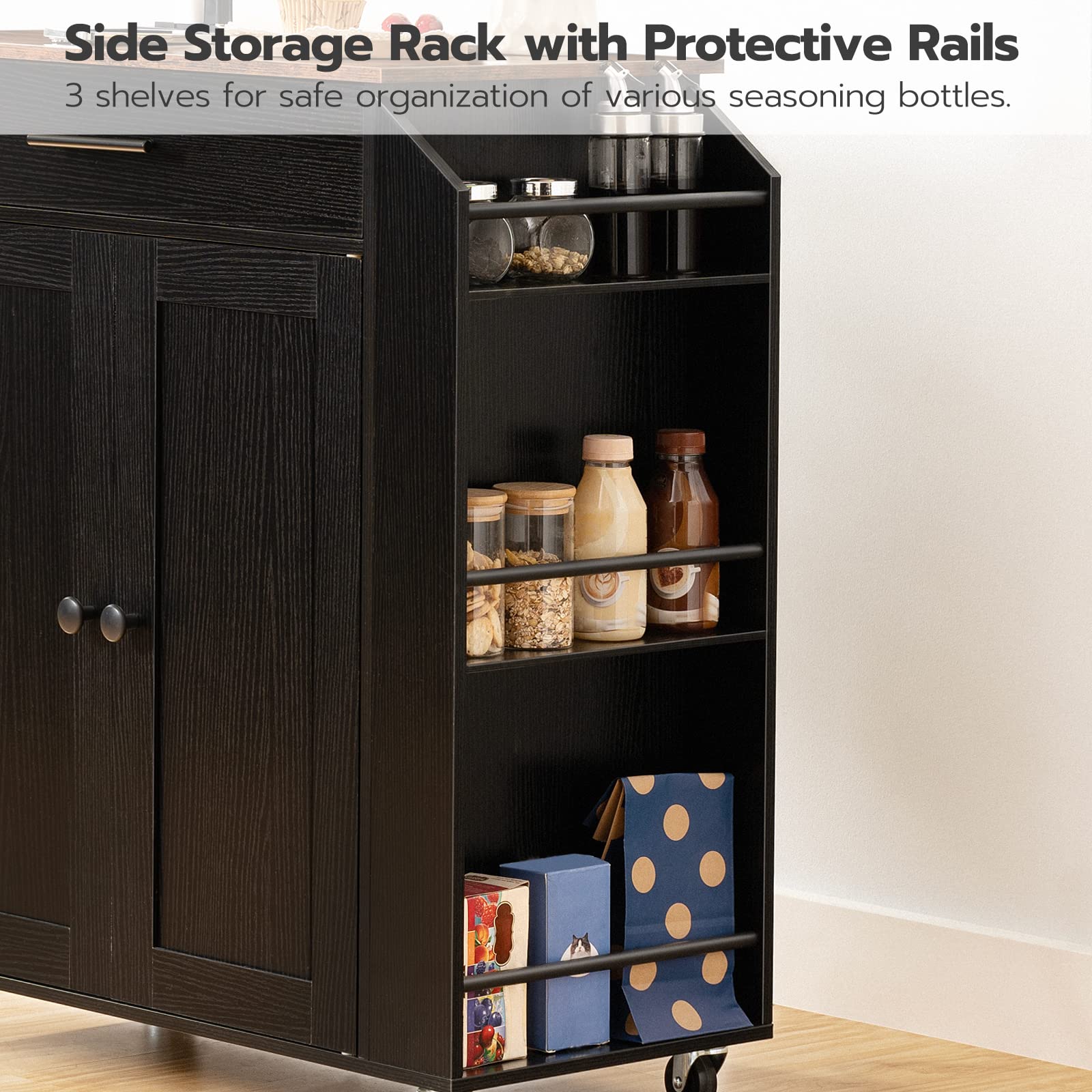 hoobro-kitchen-furniture-lot-cuisine-roulant-noir-prise-usb-tiroir image 5