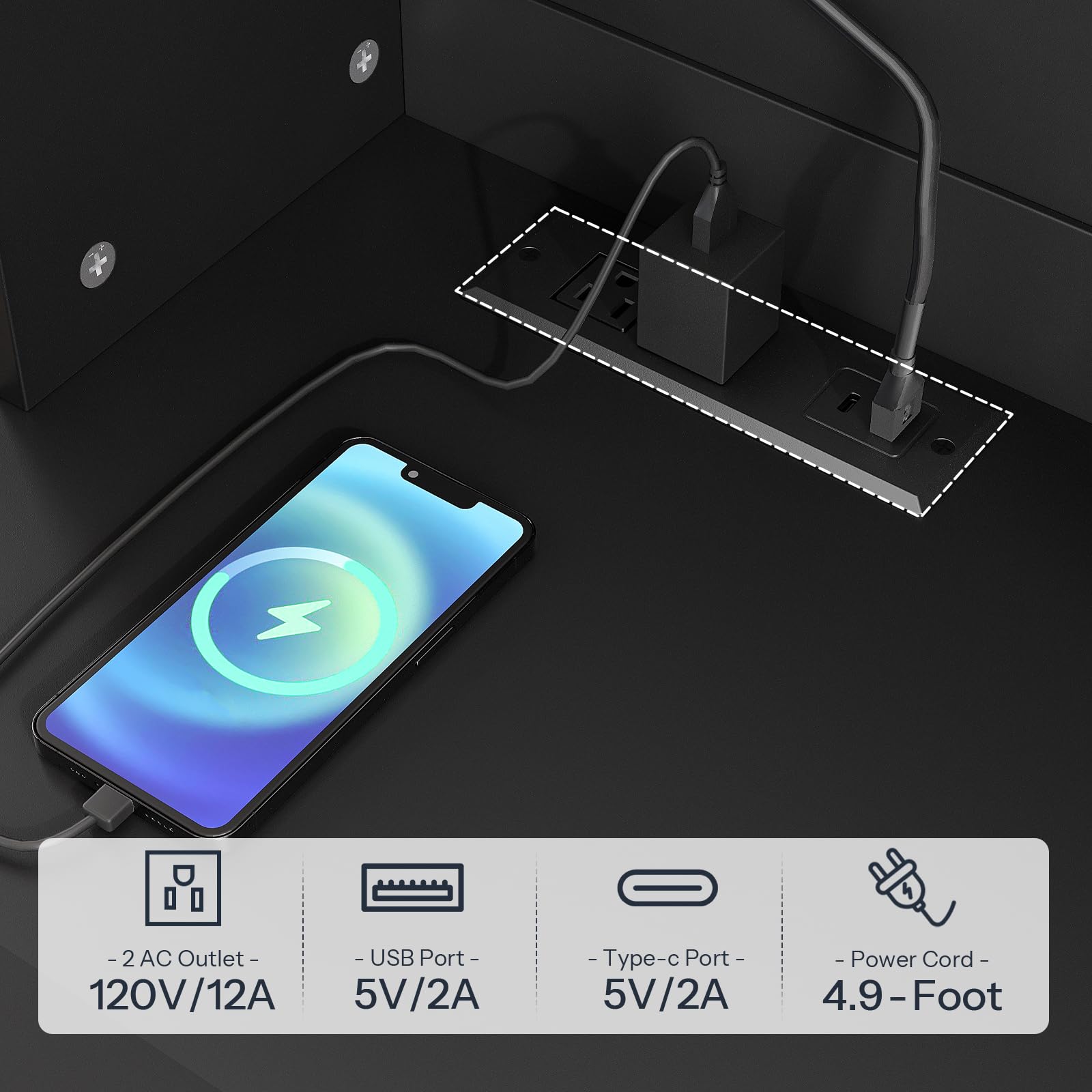 hoobro-caisson-2-tiroirs-classeur-noir-led-usb image 7