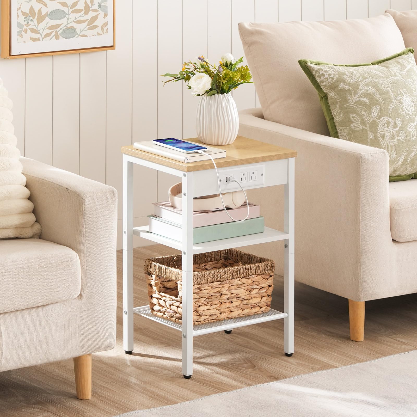 hoobro-side-tables-table-appoint-naturel-3-niveaux-usb image 2